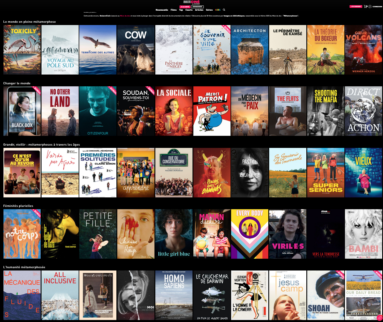 apercu de la page d'Universciné